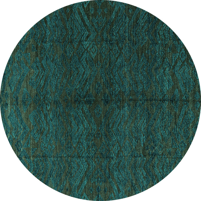 Round Abstract Turquoise Modern Rug, abs4542turq