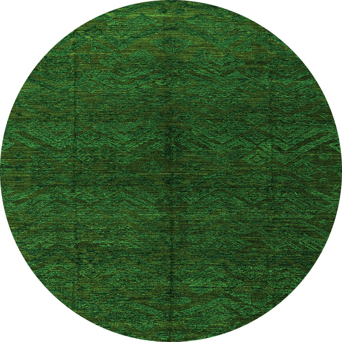 Round Machine Washable Abstract Green Modern Area Rugs, wshabs4542grn