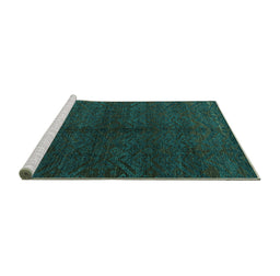 Sideview of Machine Washable Abstract Turquoise Modern Area Rugs, wshabs4542turq