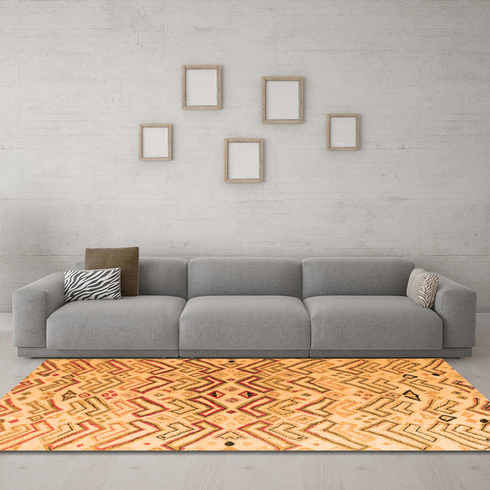 Machine Washable Abstract Orange Modern Area Rugs in a Living Room, wshabs4543org