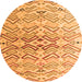 Round Machine Washable Abstract Orange Modern Area Rugs, wshabs4543org