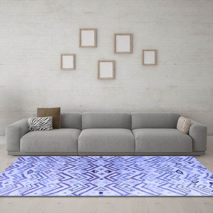 Machine Washable Abstract Blue Modern Rug in a Living Room, wshabs4543blu