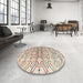 Round Machine Washable Abstract Dark Almond Brown Rug in a Office, wshabs4543