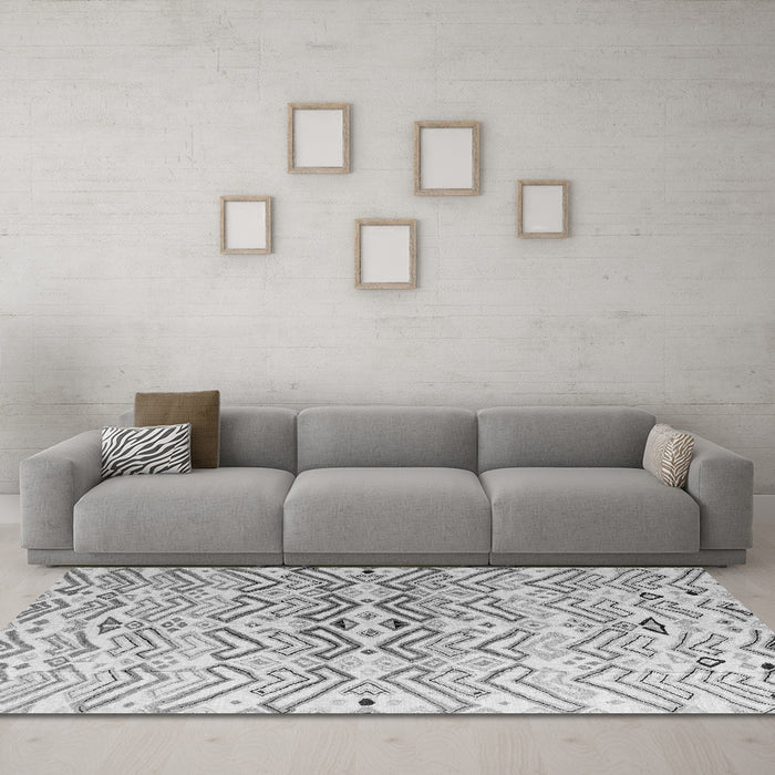 Machine Washable Abstract Gray Modern Rug in a Living Room,, wshabs4543gry