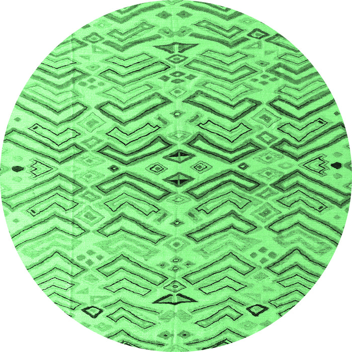 Round Machine Washable Abstract Emerald Green Modern Area Rugs, wshabs4543emgrn
