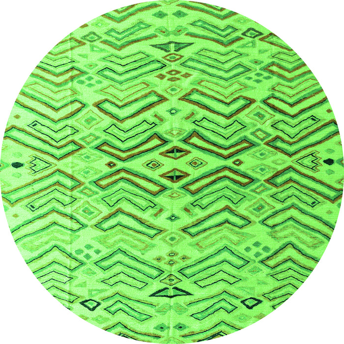 Round Machine Washable Abstract Green Modern Area Rugs, wshabs4543grn