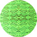 Round Machine Washable Abstract Green Modern Area Rugs, wshabs4543grn