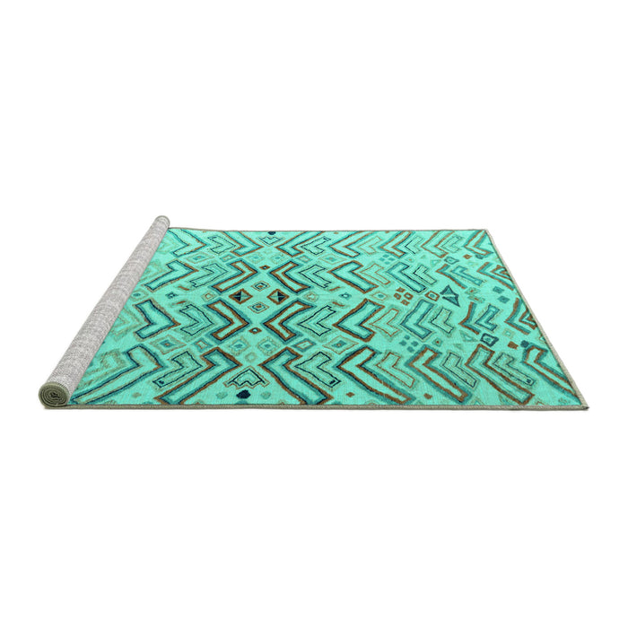 Sideview of Machine Washable Abstract Turquoise Modern Area Rugs, wshabs4543turq
