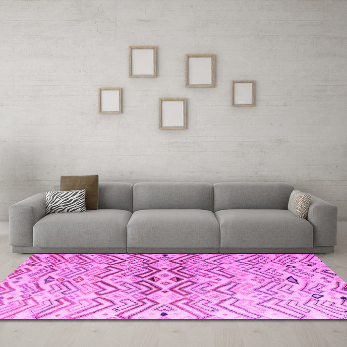 Machine Washable Abstract Pink Modern Rug in a Living Room, wshabs4543pnk