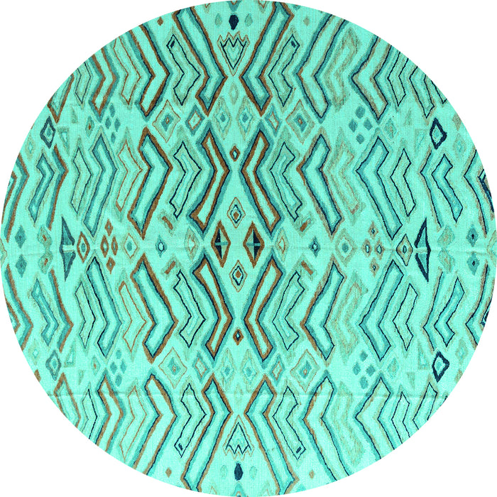Round Machine Washable Abstract Turquoise Modern Area Rugs, wshabs4543turq