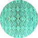 Round Machine Washable Abstract Turquoise Modern Area Rugs, wshabs4543turq