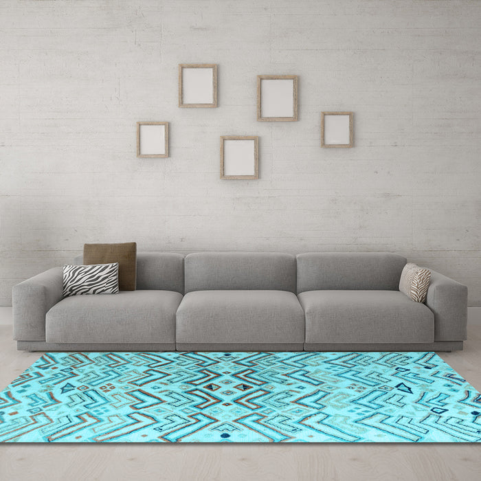 Machine Washable Abstract Light Blue Modern Rug in a Living Room, wshabs4543lblu