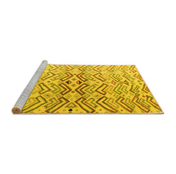 Sideview of Machine Washable Abstract Yellow Modern Rug, wshabs4543yw