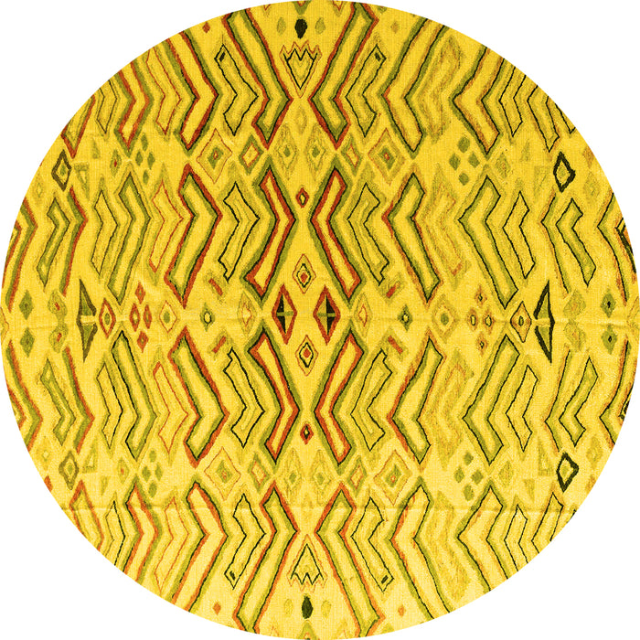 Round Machine Washable Abstract Yellow Modern Rug, wshabs4543yw