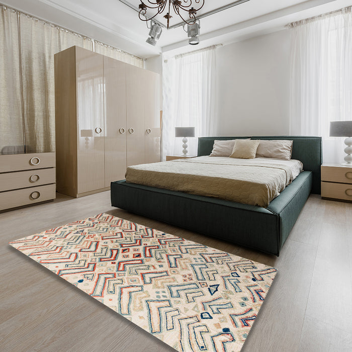 Abstract Dark Almond Brown Modern Rug in a Bedroom, abs4543