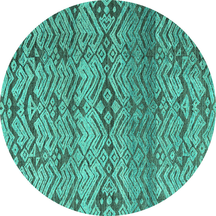 Round Machine Washable Abstract Turquoise Modern Area Rugs, wshabs4544turq