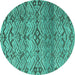 Round Machine Washable Abstract Turquoise Modern Area Rugs, wshabs4544turq