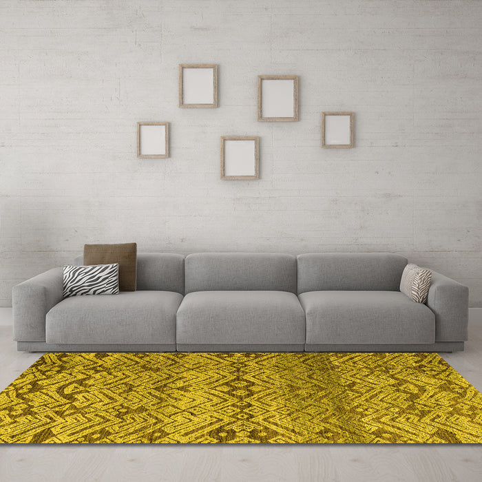 Machine Washable Abstract Yellow Modern Rug in a Living Room, wshabs4544yw