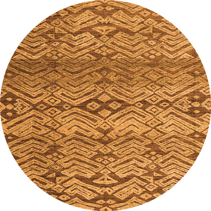 Round Machine Washable Abstract Orange Modern Area Rugs, wshabs4544org