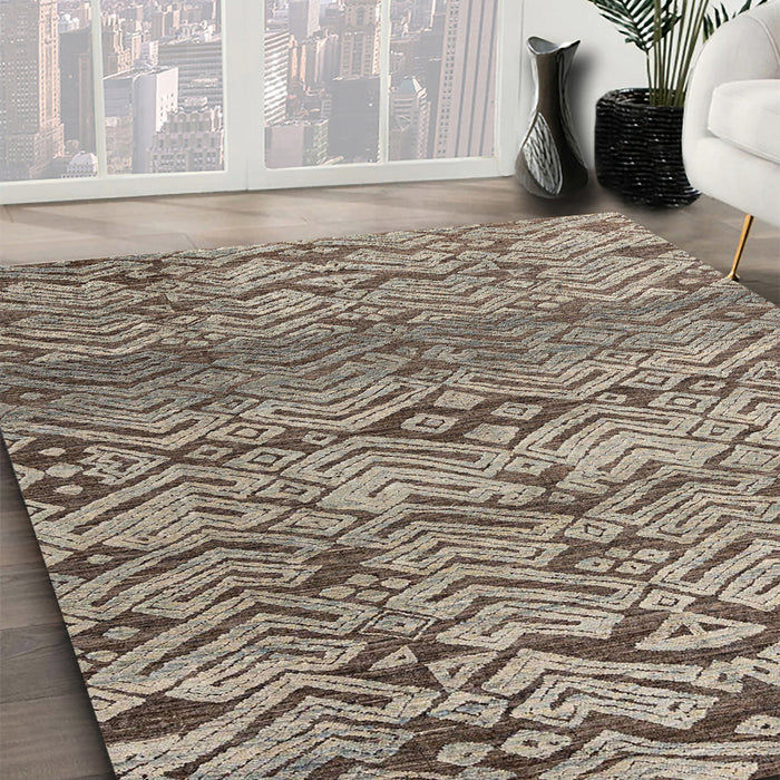 Abstract Coffee Brown Modern Rug in Family Room, abs4544