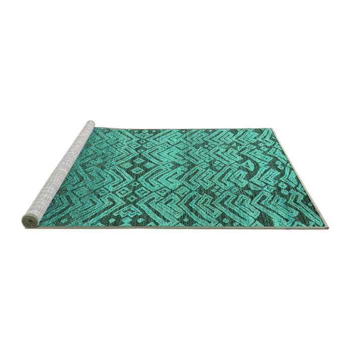 Sideview of Machine Washable Abstract Turquoise Modern Area Rugs, wshabs4544turq