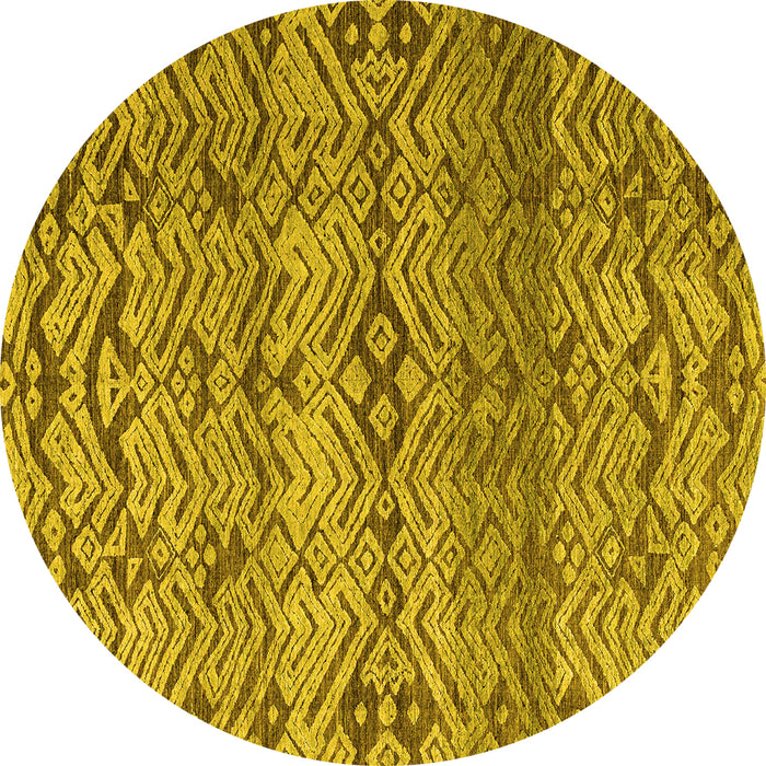 Round Machine Washable Abstract Yellow Modern Rug, wshabs4544yw