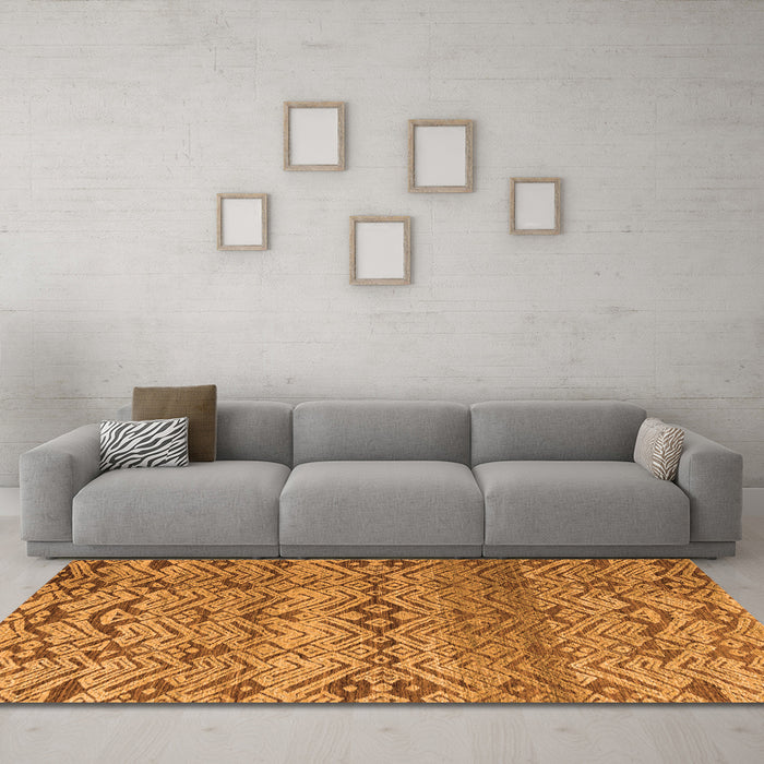 Machine Washable Abstract Orange Modern Area Rugs in a Living Room, wshabs4544org