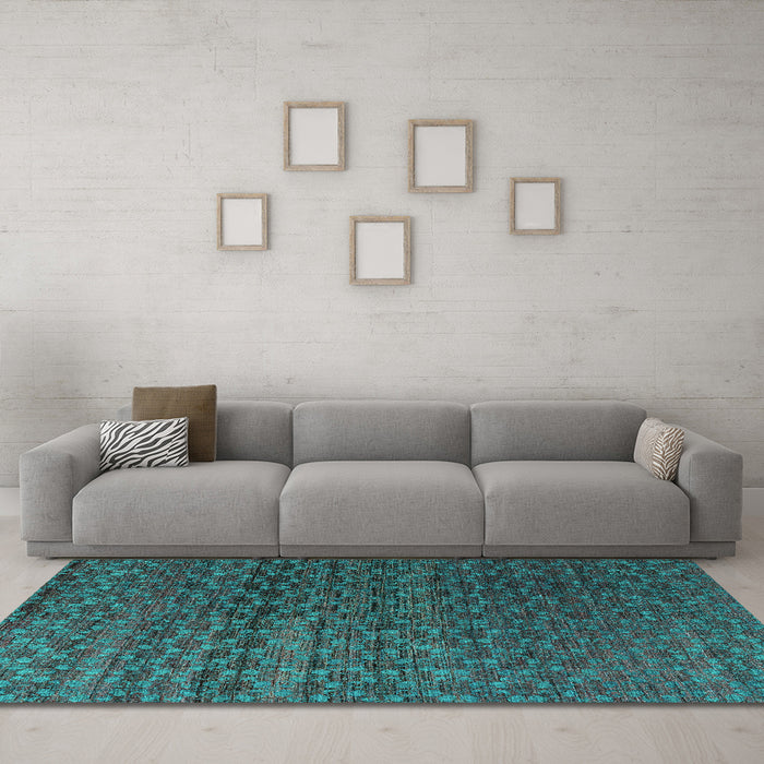 Machine Washable Abstract Turquoise Modern Area Rugs in a Living Room,, wshabs4545turq