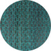 Round Machine Washable Abstract Turquoise Modern Area Rugs, wshabs4545turq