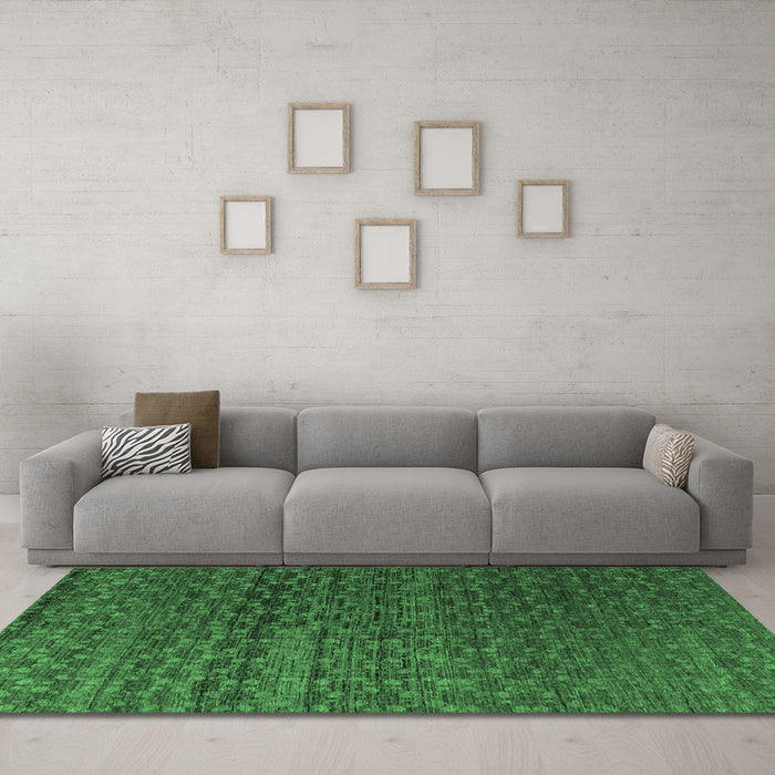 Machine Washable Abstract Emerald Green Modern Area Rugs in a Living Room,, wshabs4545emgrn