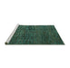 Sideview of Machine Washable Abstract Turquoise Modern Area Rugs, wshabs4546turq