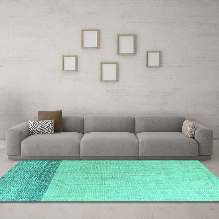 Machine Washable Solid Turquoise Modern Area Rugs in a Living Room,, wshabs4547turq