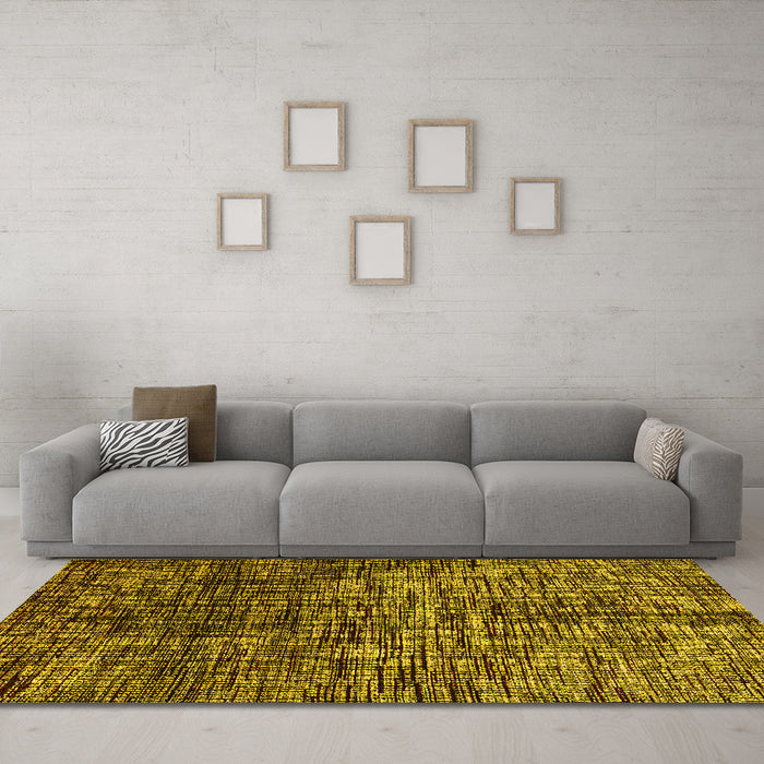 Machine Washable Abstract Yellow Modern Rug in a Living Room, wshabs4548yw