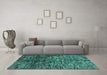 Machine Washable Abstract Turquoise Modern Area Rugs in a Living Room,, wshabs4548turq