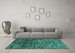 Machine Washable Abstract Turquoise Modern Area Rugs in a Living Room,, wshabs4548turq