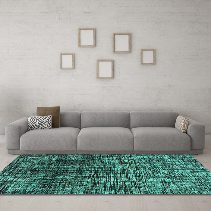 Machine Washable Abstract Turquoise Modern Area Rugs in a Living Room,, wshabs4548turq