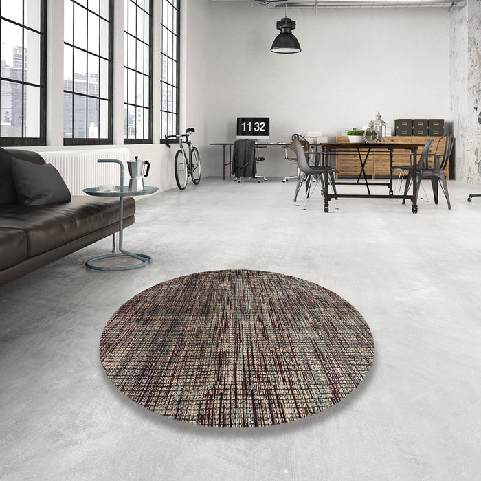 Round Abstract Mid Gray Modern Rug in a Office, abs4548