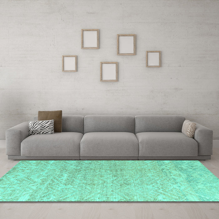 Machine Washable Solid Turquoise Modern Area Rugs in a Living Room,, wshabs4549turq