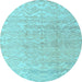 Round Machine Washable Solid Light Blue Modern Rug, wshabs4549lblu