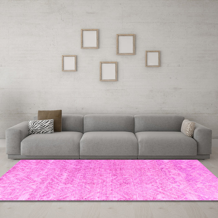 Machine Washable Solid Pink Modern Rug in a Living Room, wshabs4549pnk