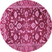 Round Machine Washable Oriental Pink Traditional Rug, wshabs454pnk