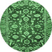 Round Machine Washable Oriental Emerald Green Traditional Area Rugs, wshabs454emgrn