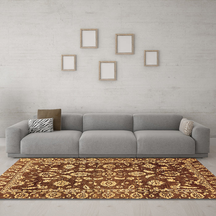 Machine Washable Oriental Brown Traditional Rug in a Living Room,, wshabs454brn