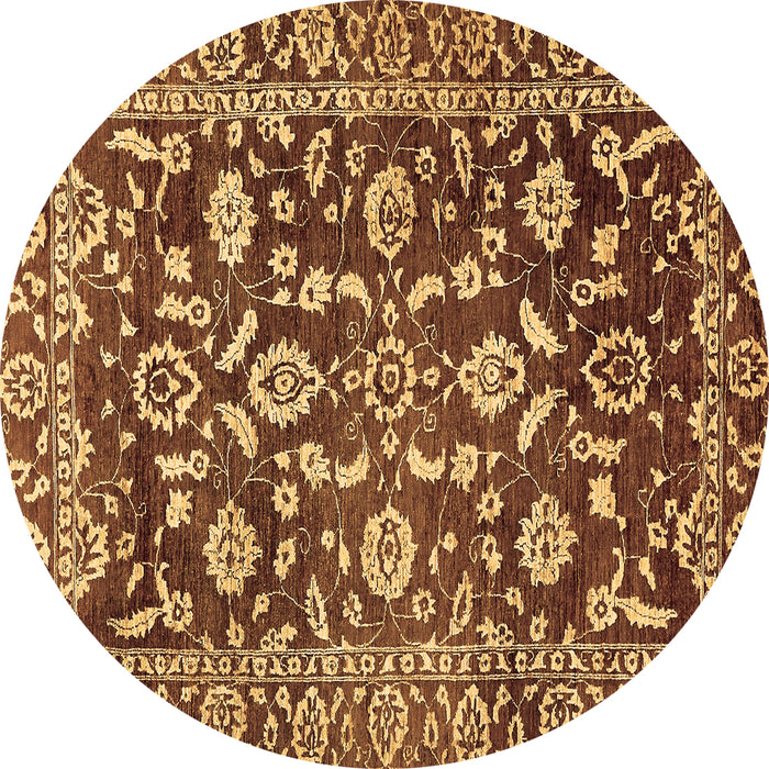 Round Machine Washable Oriental Brown Traditional Rug, wshabs454brn