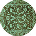 Round Machine Washable Oriental Turquoise Traditional Area Rugs, wshabs454turq