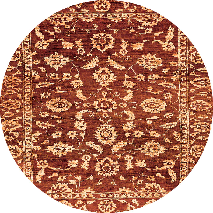 Round Oriental Orange Traditional Rug, abs454org