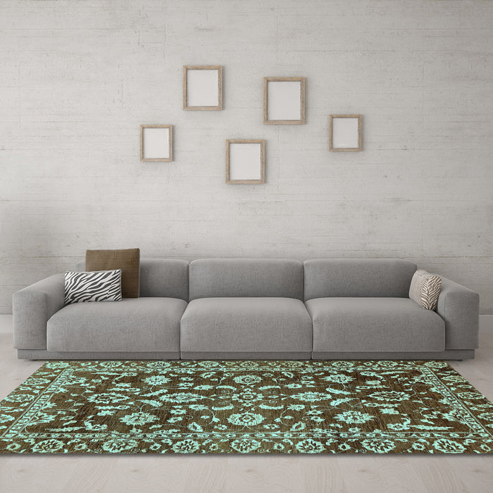 Machine Washable Oriental Light Blue Traditional Rug in a Living Room, wshabs454lblu