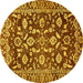 Round Machine Washable Oriental Yellow Traditional Rug, wshabs454yw