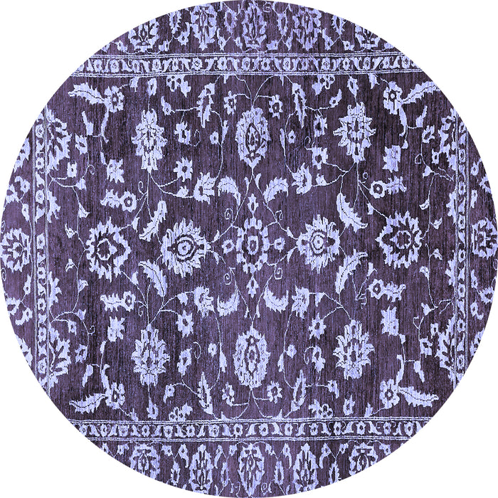 Round Oriental Blue Traditional Rug, abs454blu