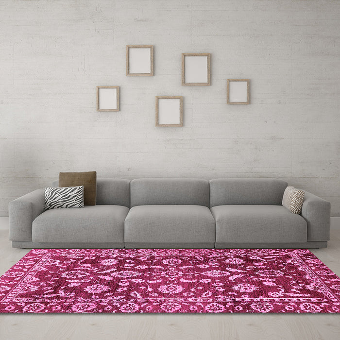 Machine Washable Oriental Pink Traditional Rug in a Living Room, wshabs454pnk